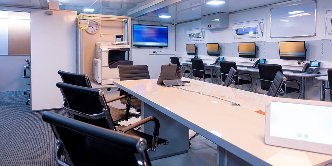 Autonomous mobile emergency control room. Emergency control room interior.