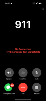 No connectivity message from cell service with satellite option. 