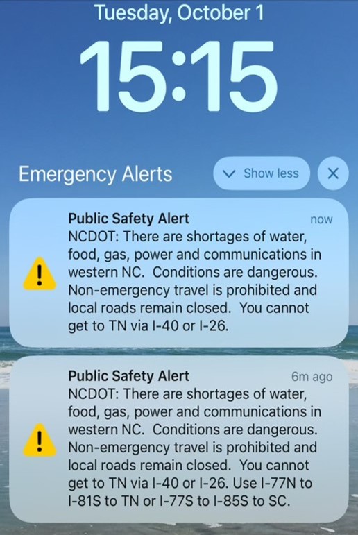 Public service alerts in North Carolina. 