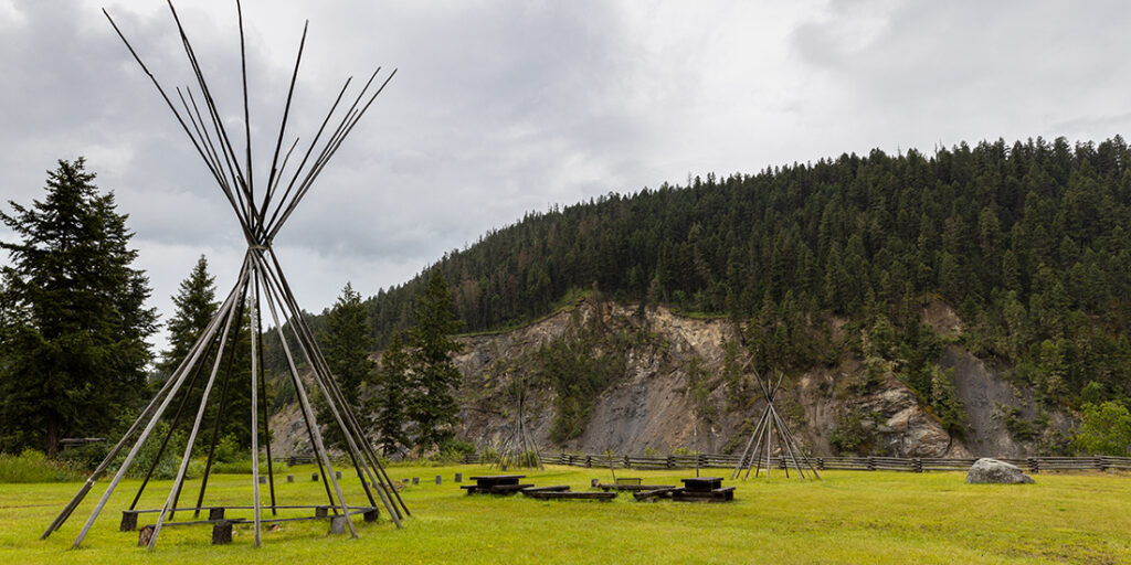 Teepee structure without cover, outdoors