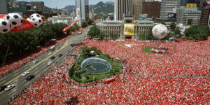 Seoul Plaza 2002 FIFA World Cup massive crowd watching public broadcast of game