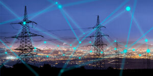 High power electricity poles in urban area connected to smart grid