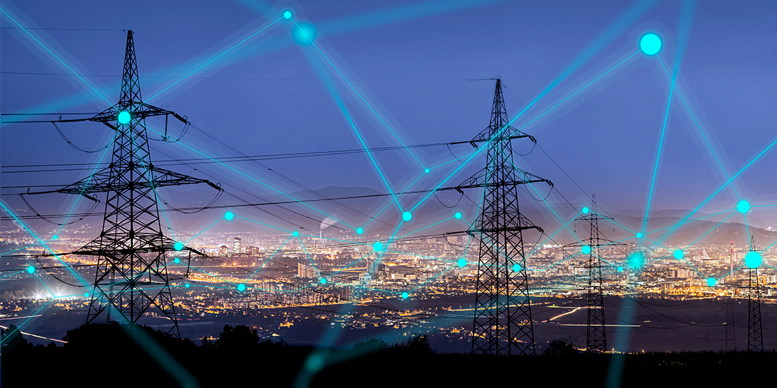 High power electricity poles in urban area connected to smart grid